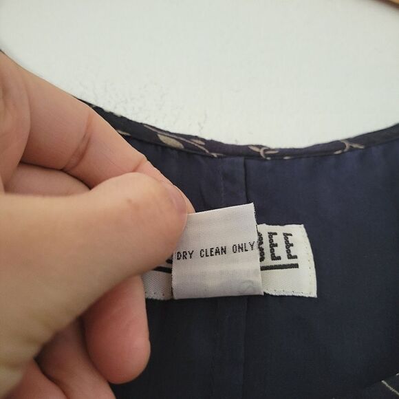 Vintage Robbie Bee Petites 100% Silk Dress Navy Blue Floral 6P - Picture 6 of 9